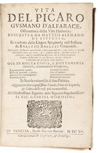 Alemán, Mateo (1547-1614) Vita del Picaro Gusmano d'Alfarace.                                                                                    